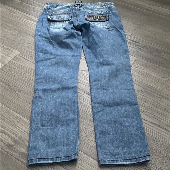 Guess | Vintage Y2K Stretch Light Blue Embellished Studded Skinny Jeans Size 27 - Picture 14 of 16